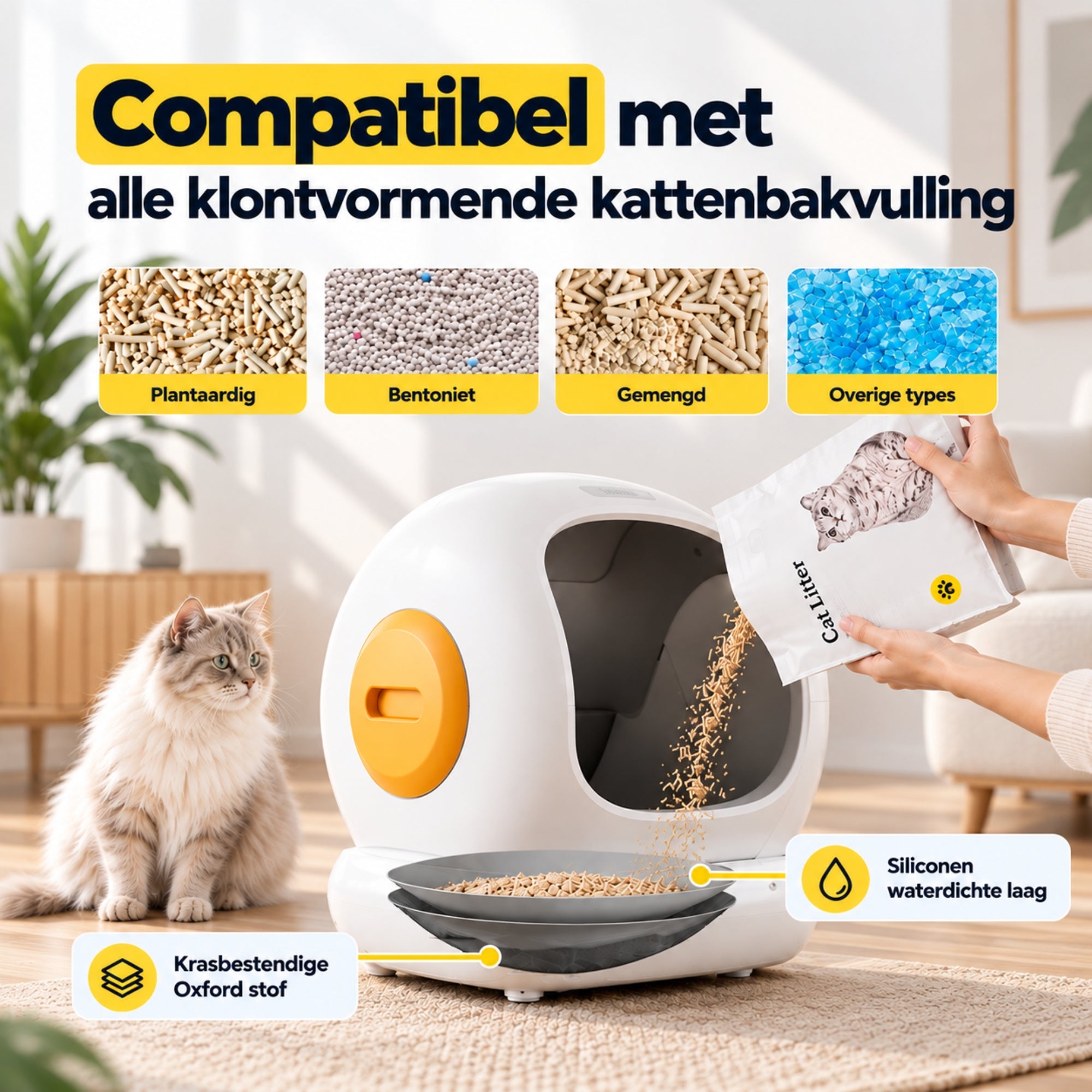 UBPet C20 automatische kattenbak – met app-bediening en dubbele geurverwijdering met duurzame antibacteriële siliconen bodem