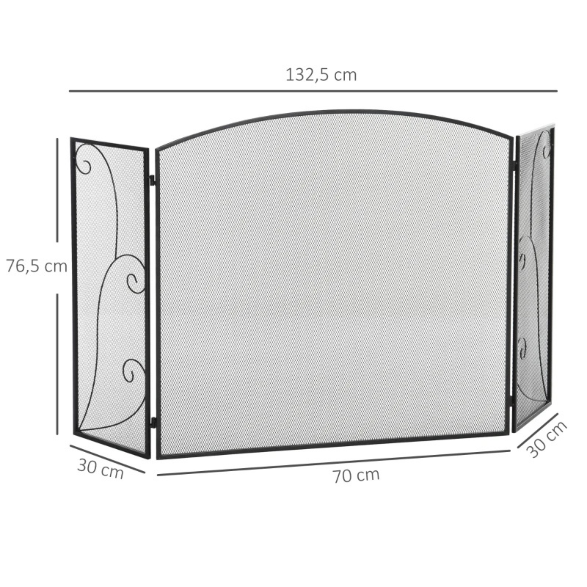 Haardscherm zwart 132,5 × 76,5 cm met vonkenscherm