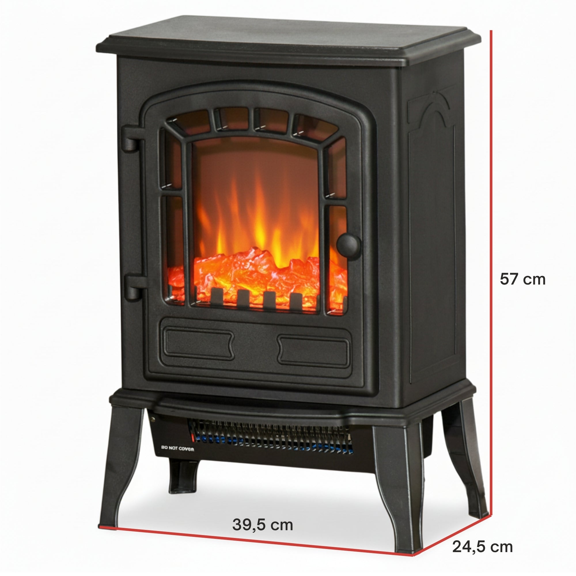 Sfeerhaard Elektrisch Vrijstaand - Elektrische kachel – 1000/2000W Zwart met warme vlammen en compact design voor sfeervolle verwarming