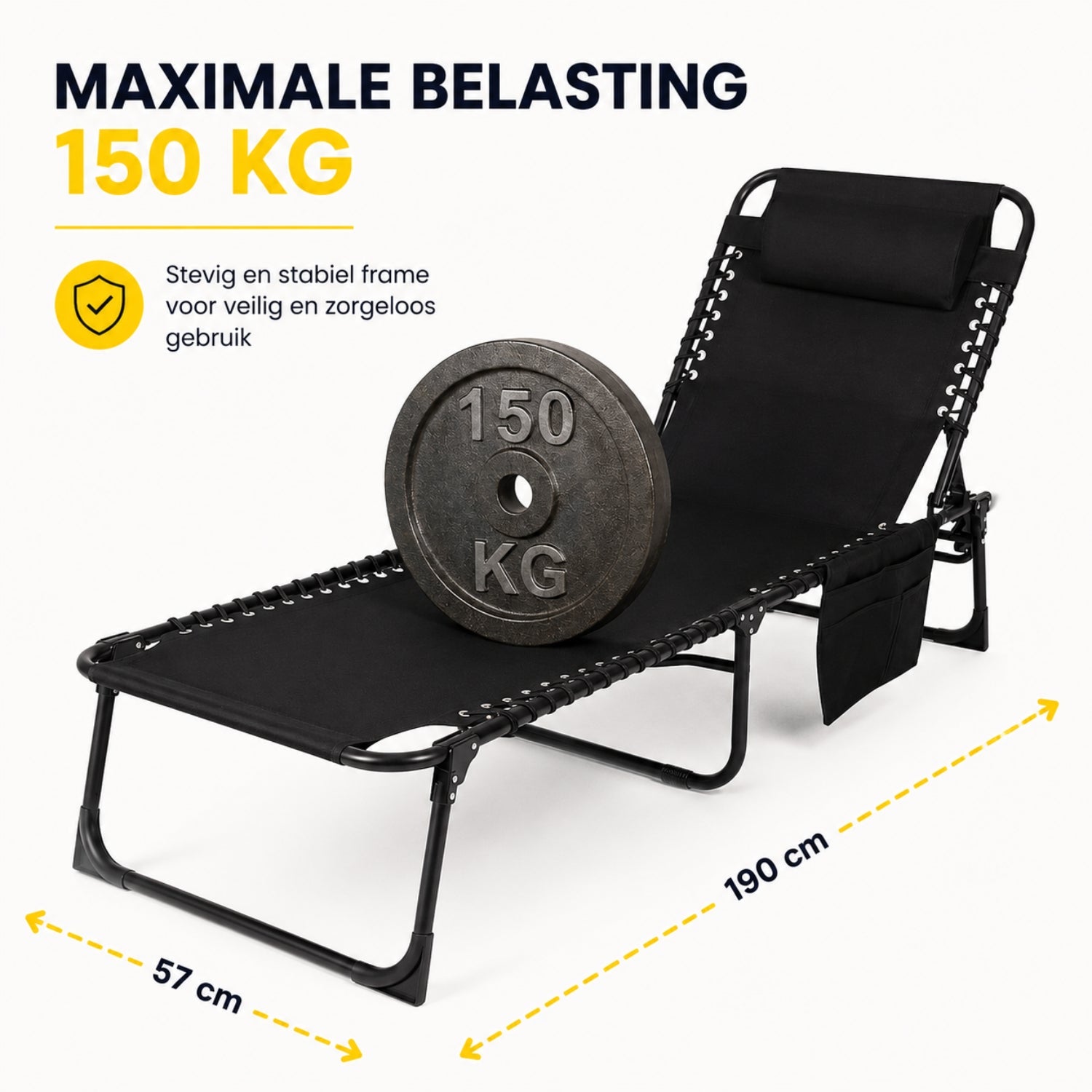 Opvouwbaar ligbed 58x189x33 cm met kussen, textileen en 120 kg draagkracht