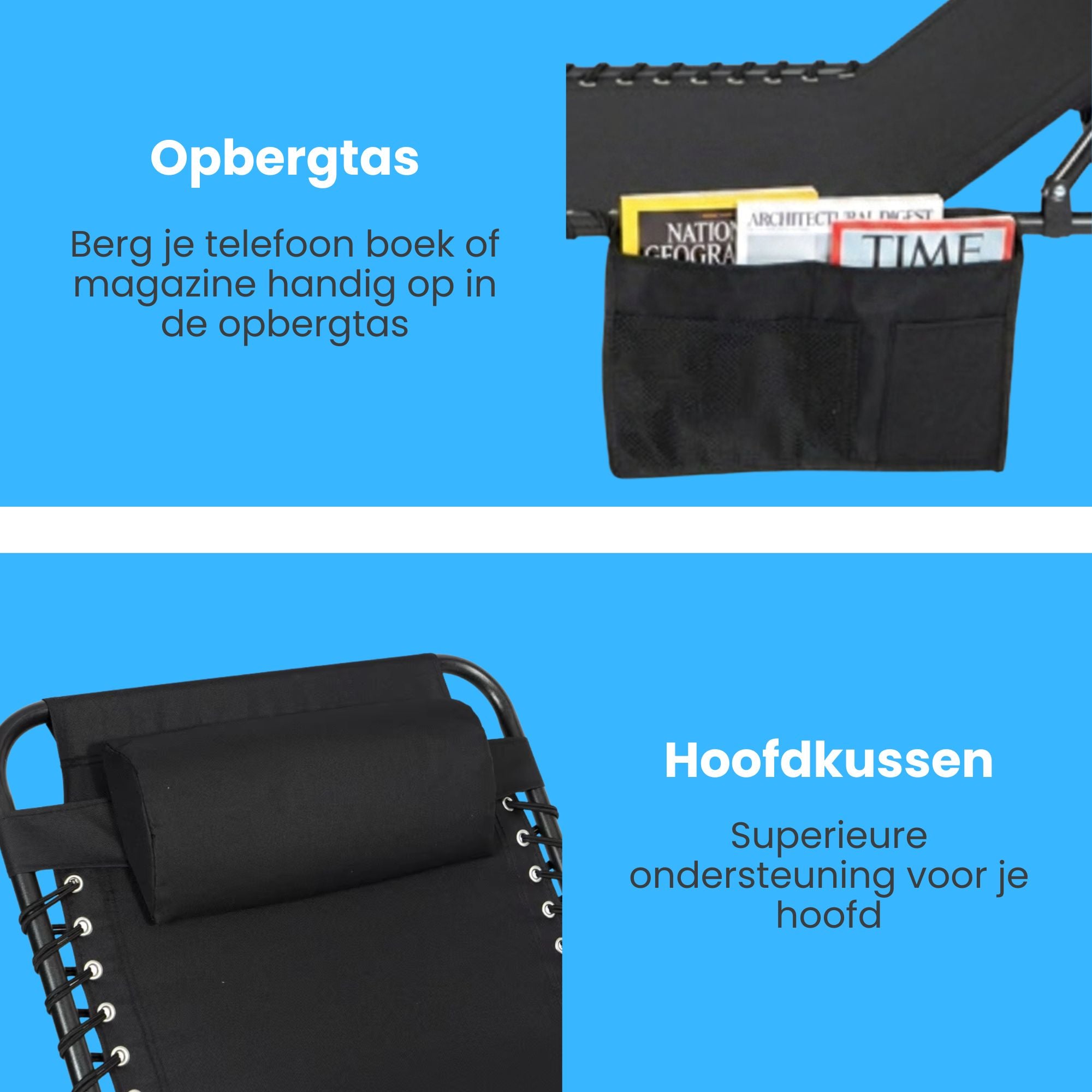 Opvouwbaar ligbed 58x189x33 cm, Zwart textileen en 120 kg draagkracht