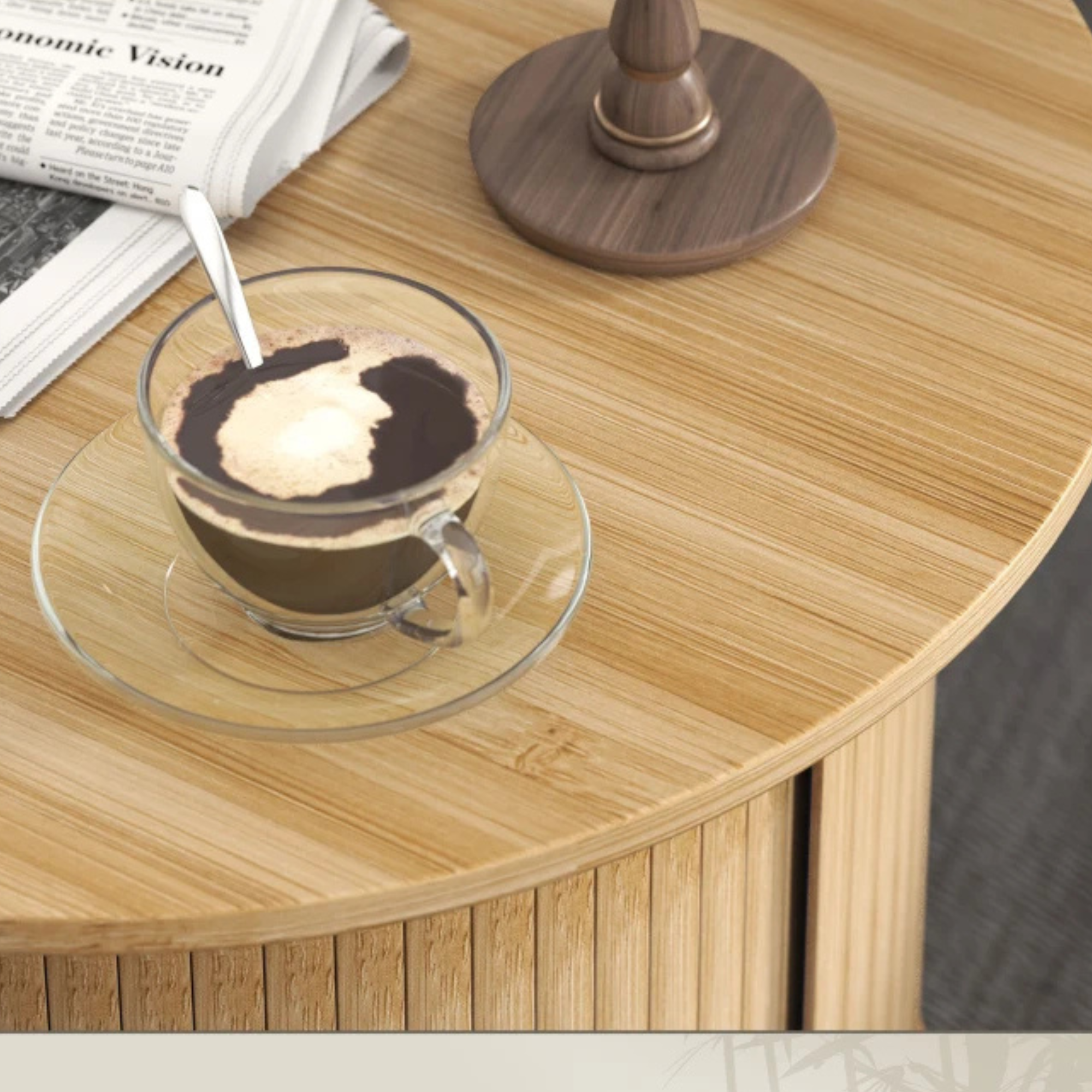 Ronde bijzettafel van bamboe met discrete opbergkast Ø 60 cm – warm en functioneel design voor elk interieur