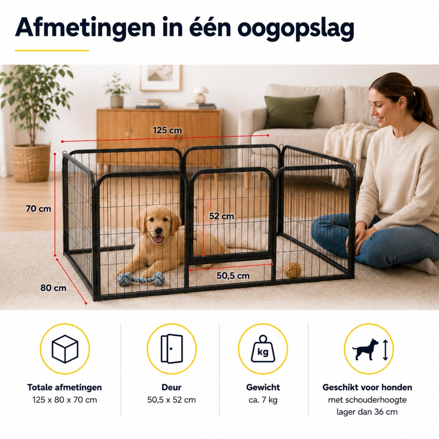 Hondenren puppyren hondenkennel staal 125x80x70 cm – Veilig en stevig verblijf voor je hond