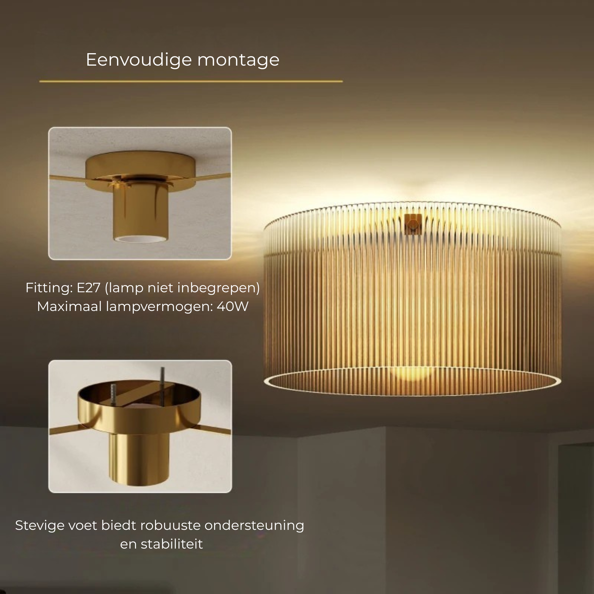 Moderne plafondlamp Ø32 cm voor sfeervolle verlichting met transparante geribbelde acryllampenkap en metalen constructie