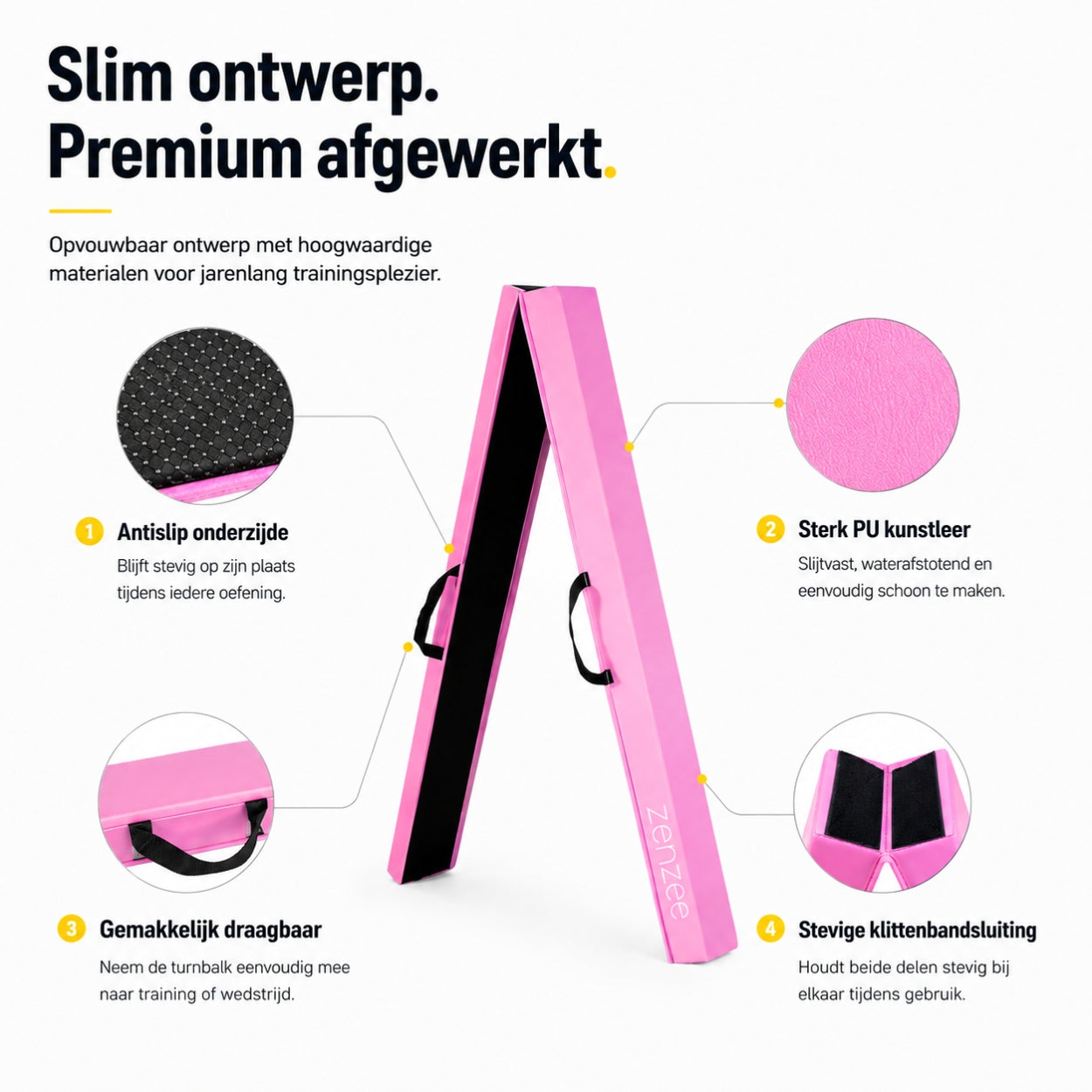 Turnbalk roze 240 cm met draagtas voor turntraining | Zenzee