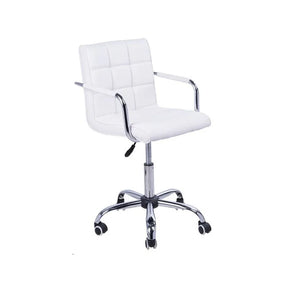 Witte Bureaustoel met Lage Rugleuning in Kunstleer – Chroom Onderstel, verstelbaar en draaibaar voor modern kantoorgebruik