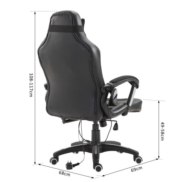 Zwarte Ergonomische Gamestoel met Massage- en Warmtefunctie