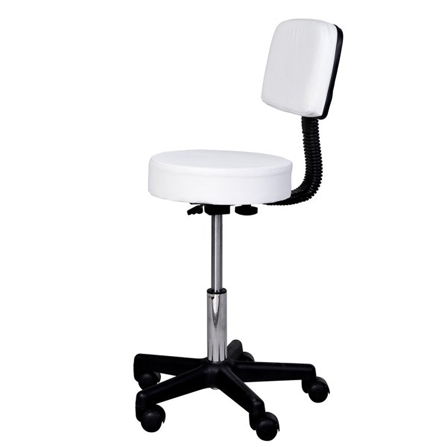 Ergonomische Witte Tabouret met Rugleuning – In Hoogte Verstelbaar voor Salon of Praktijk