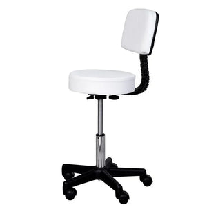 Ergonomische Witte Tabouret met Rugleuning – In Hoogte Verstelbaar voor Salon of Praktijk met zachte zit en wielen