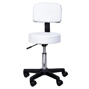 Ergonomische Witte Tabouret met Rugleuning – In Hoogte Verstelbaar voor Salon of Praktijk met zachte zitting en wieltjes