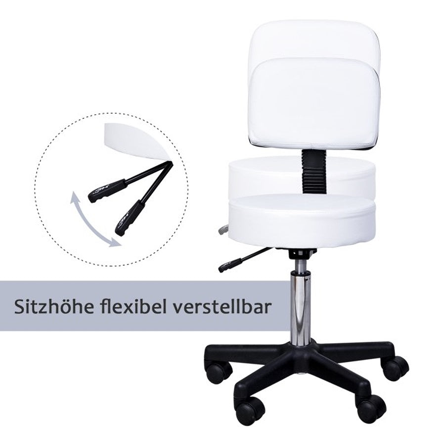 Ergonomische Witte Tabouret met Rugleuning – In Hoogte Verstelbaar voor Salon of Praktijk