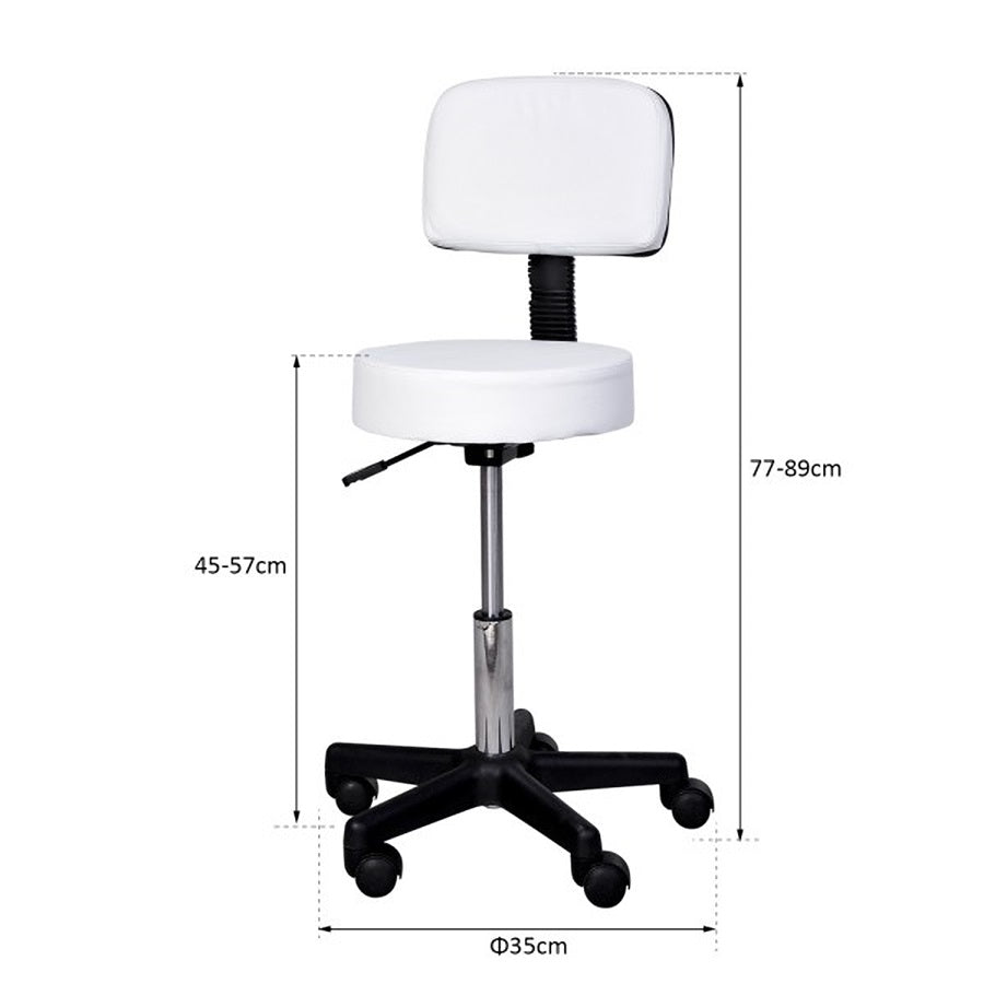 Ergonomische Witte Tabouret met Rugleuning – In Hoogte Verstelbaar voor Salon of Praktijk