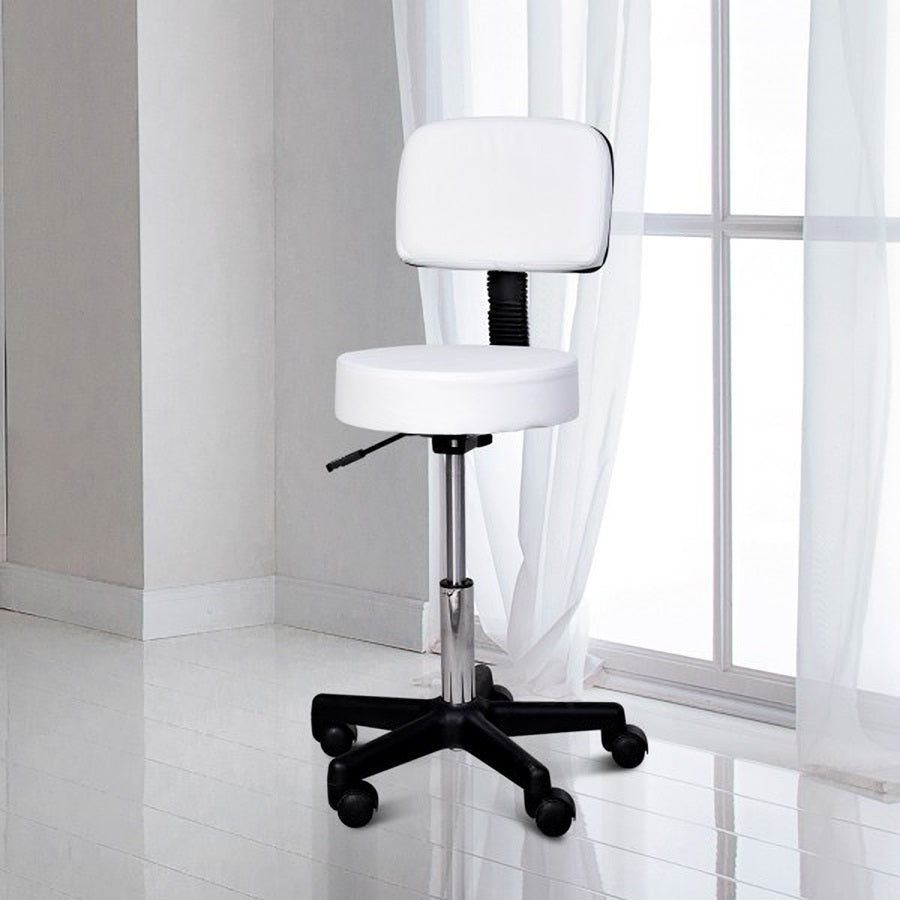 Ergonomische Witte Tabouret met Rugleuning – In Hoogte Verstelbaar voor Salon of Praktijk
