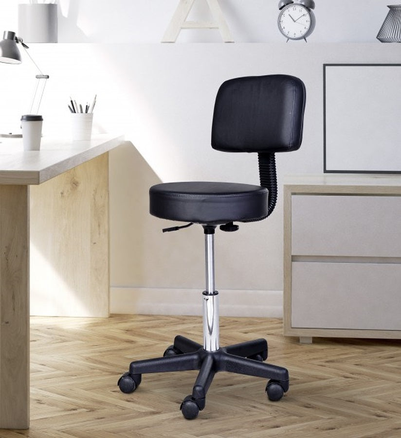 Zwarte Tabouret met Rugleuning – Ergonomisch Verstelbaar