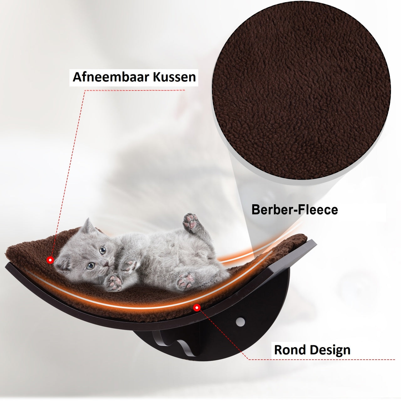 Bruin Kattenbed van MDF met Wasbare Bekleding – Voor Wandmontage en Verhoogd Slapen