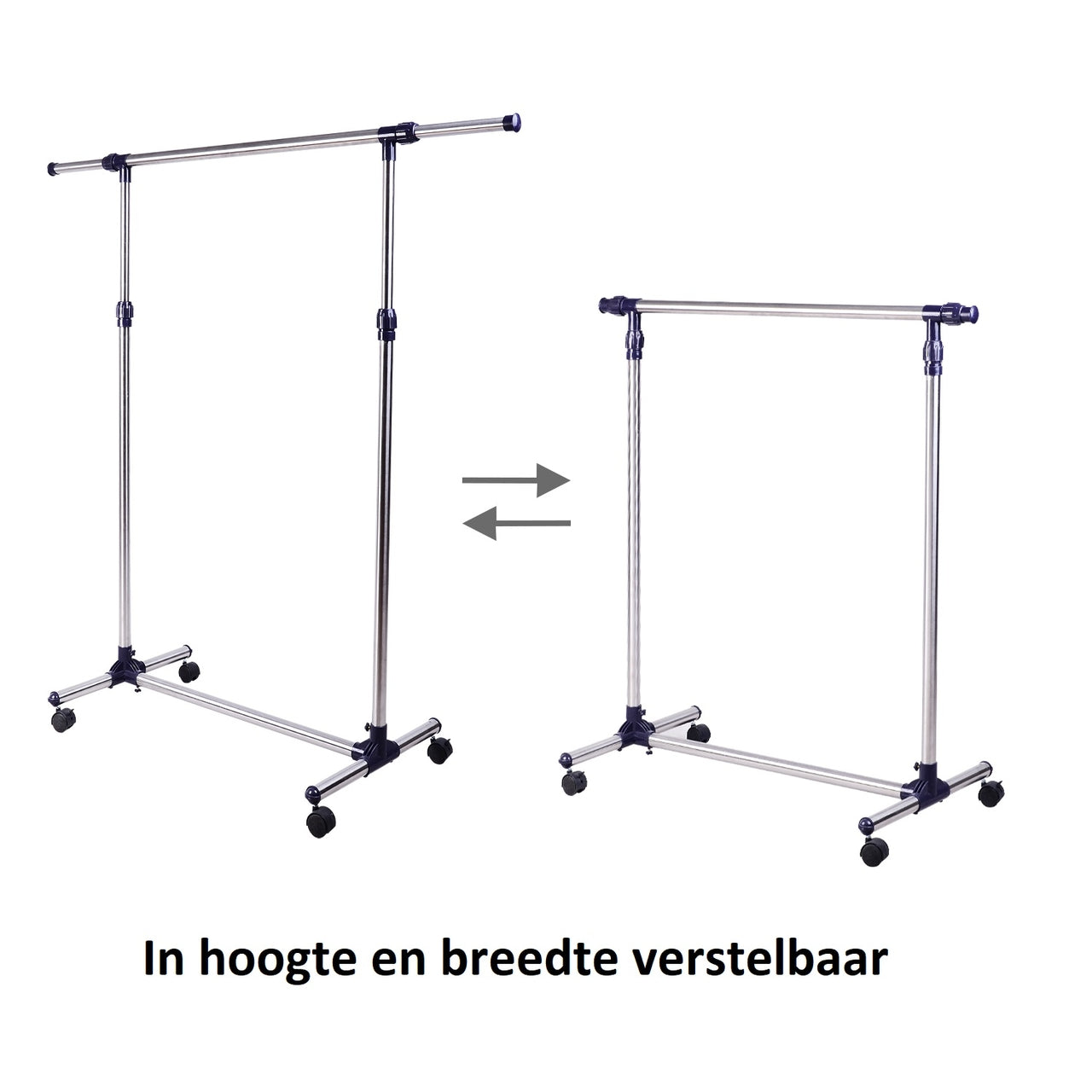 Stevig RVS Kledingrek met Wielen – Verrijdbaar en in Hoogte Verstelbaar