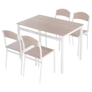 Eettafelset van Hout met 4 Witte Stoelen – Compact en Geschikt voor Eetkamer of Keuken met moderne houtkleur en wit frame