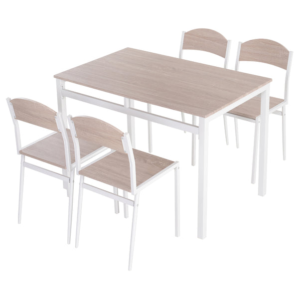 Eettafelset van Hout met 4 Witte Stoelen – Compact en Geschikt voor Eetkamer of Keuken