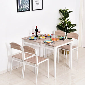 Eettafelset van Hout met 4 Witte Stoelen – Compact en Geschikt voor Eetkamer of Keuken met eigentijds design en warme uitstraling.