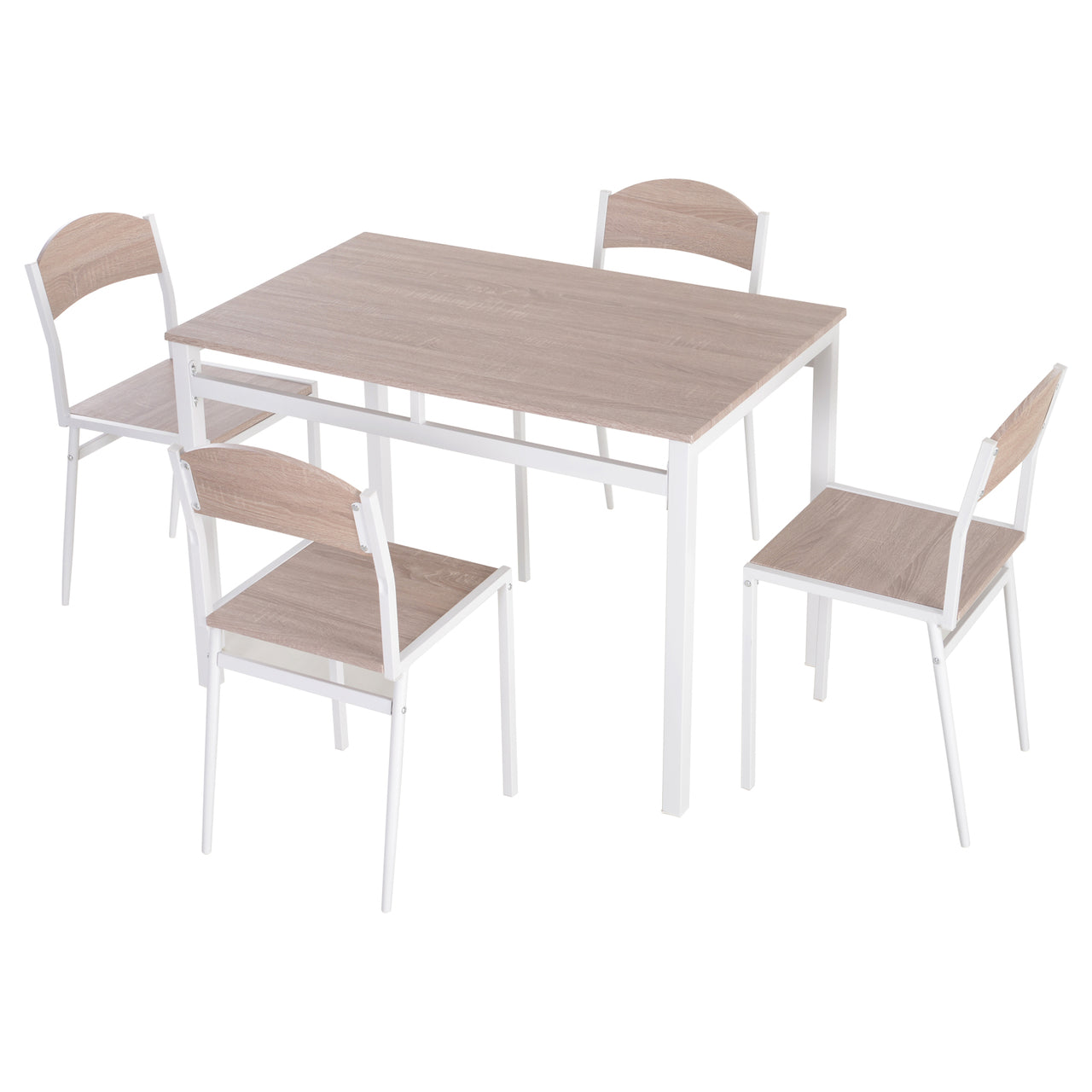 Eettafelset van Hout met 4 Witte Stoelen – Compact en Geschikt voor Eetkamer of Keuken