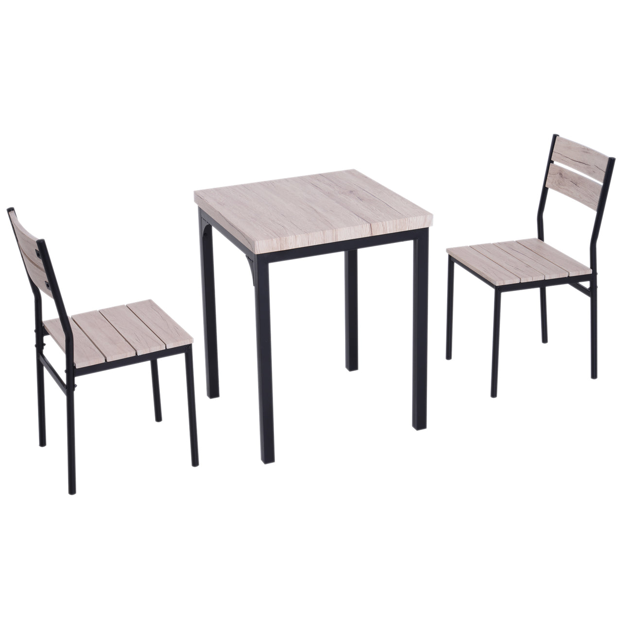 Compacte Eettafelset met 2 Zwarte Stoelen – Houten Tafel voor Keuken of Studio