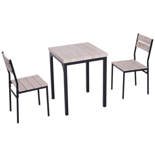 Compacte Eettafelset met 2 Zwarte Stoelen – Houten Tafel voor Keuken of Studio