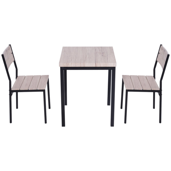 Compacte Eettafelset met 2 Zwarte Stoelen – Houten Tafel voor Keuken of Studio