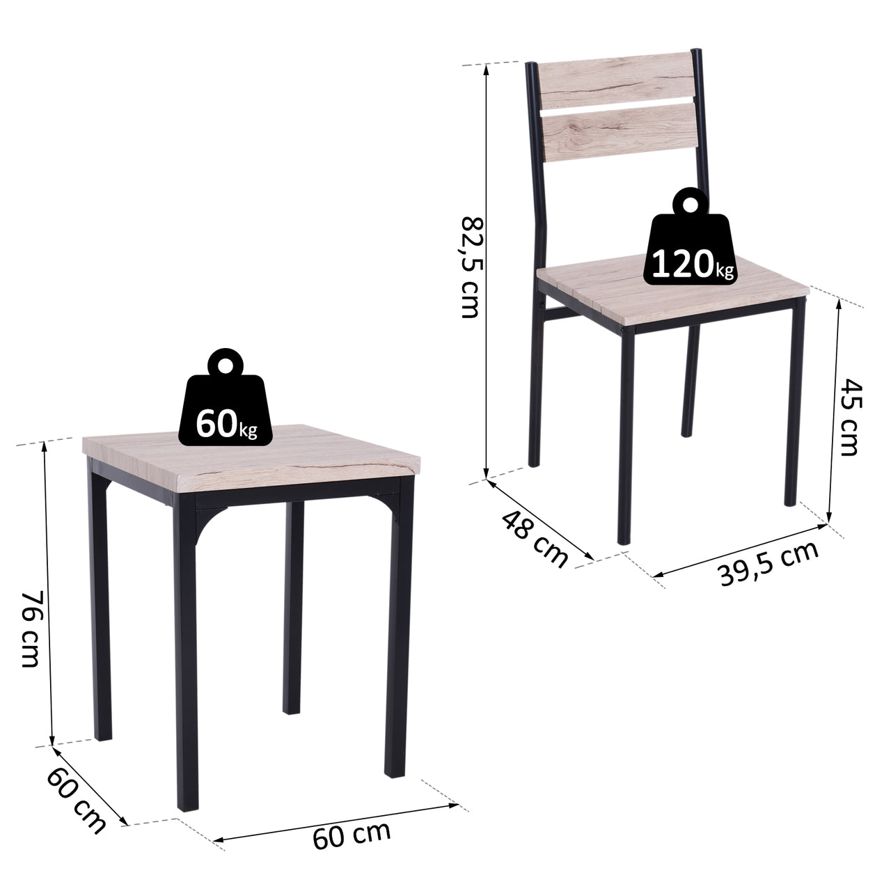 Compacte Eettafelset met 2 Zwarte Stoelen – Houten Tafel voor Keuken of Studio
