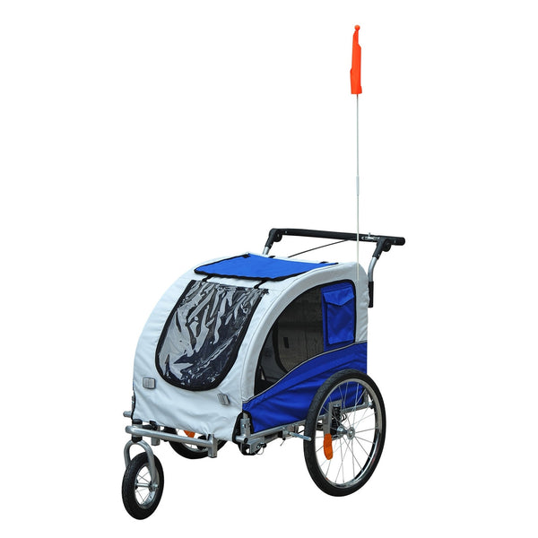 Hondenfietskar buggy wit/blauw – 130x90x110 cm geveerd en geremd