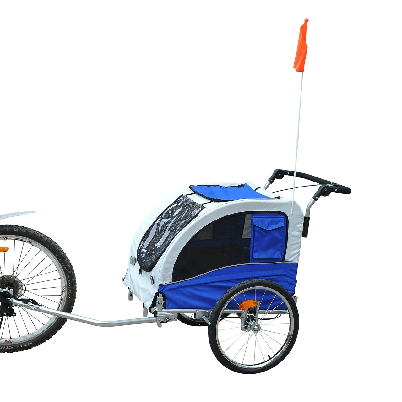 Hondenfietskar buggy wit/blauw – 130x90x110 cm geveerd en geremd