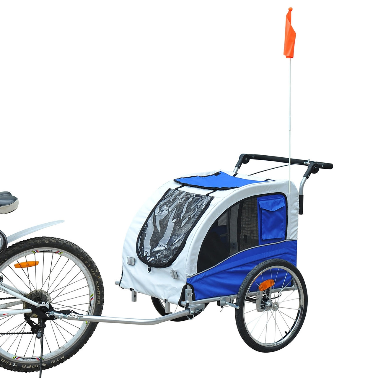 Hondenfietskar buggy wit/blauw – 130x90x110 cm geveerd en geremd
