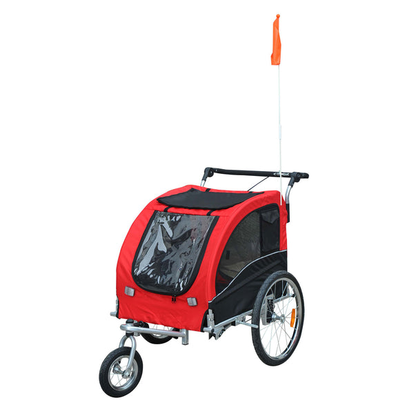 Rood-Zwarte Hondenfietskar met Vering en Rem – Veilig en Comfortabel Vervoer