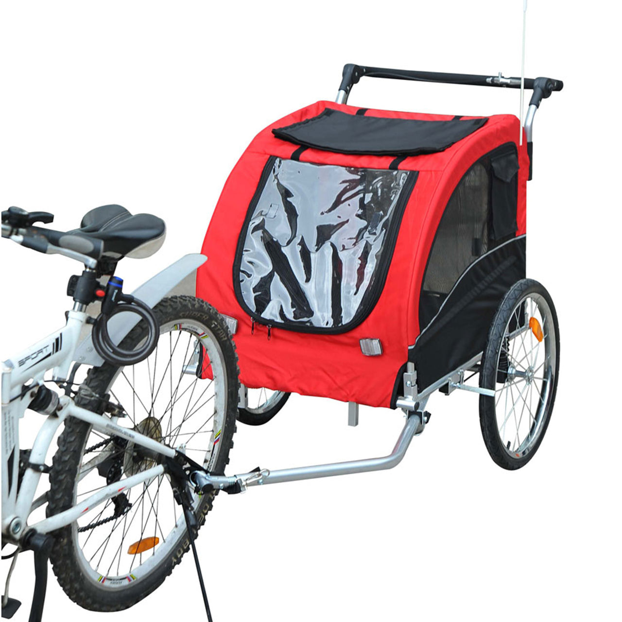Rood-Zwarte Hondenfietskar met Vering en Rem – Veilig en Comfortabel Vervoer