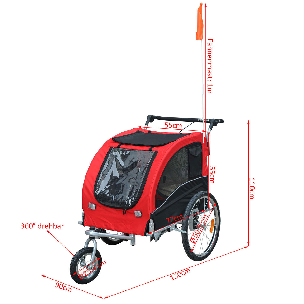 Rood-Zwarte Hondenfietskar met Vering en Rem – Veilig en Comfortabel Vervoer