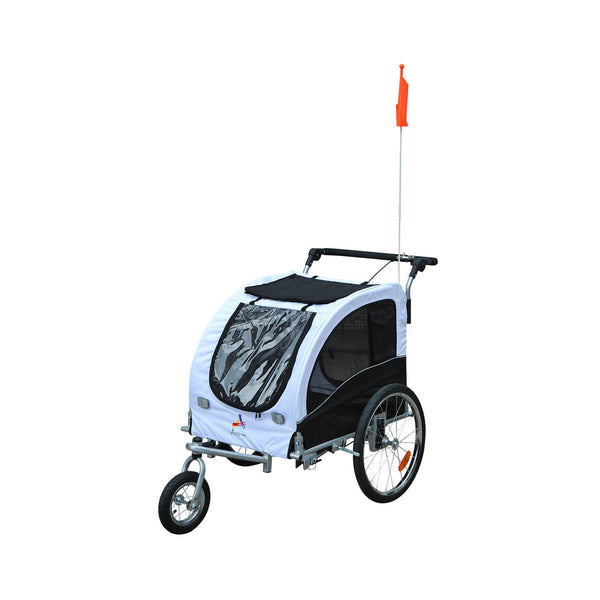 Wit-Zwarte Hondenfietskar met Vering en Rem – Veilig en Comfortabel Vervoer
