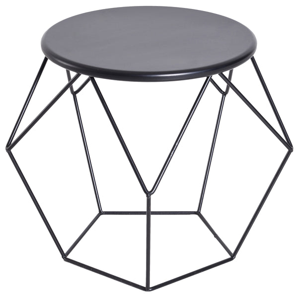 Zwarte Ronde Bijzettafel met Opbergruimte – Geometrisch Design voor Moderne Woonkamers