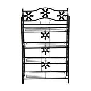 Zwart Metalen Plantenrek met 4 Etages – Decoratief en Duurzaam met bloemmotief en stevig gepoedercoat frame