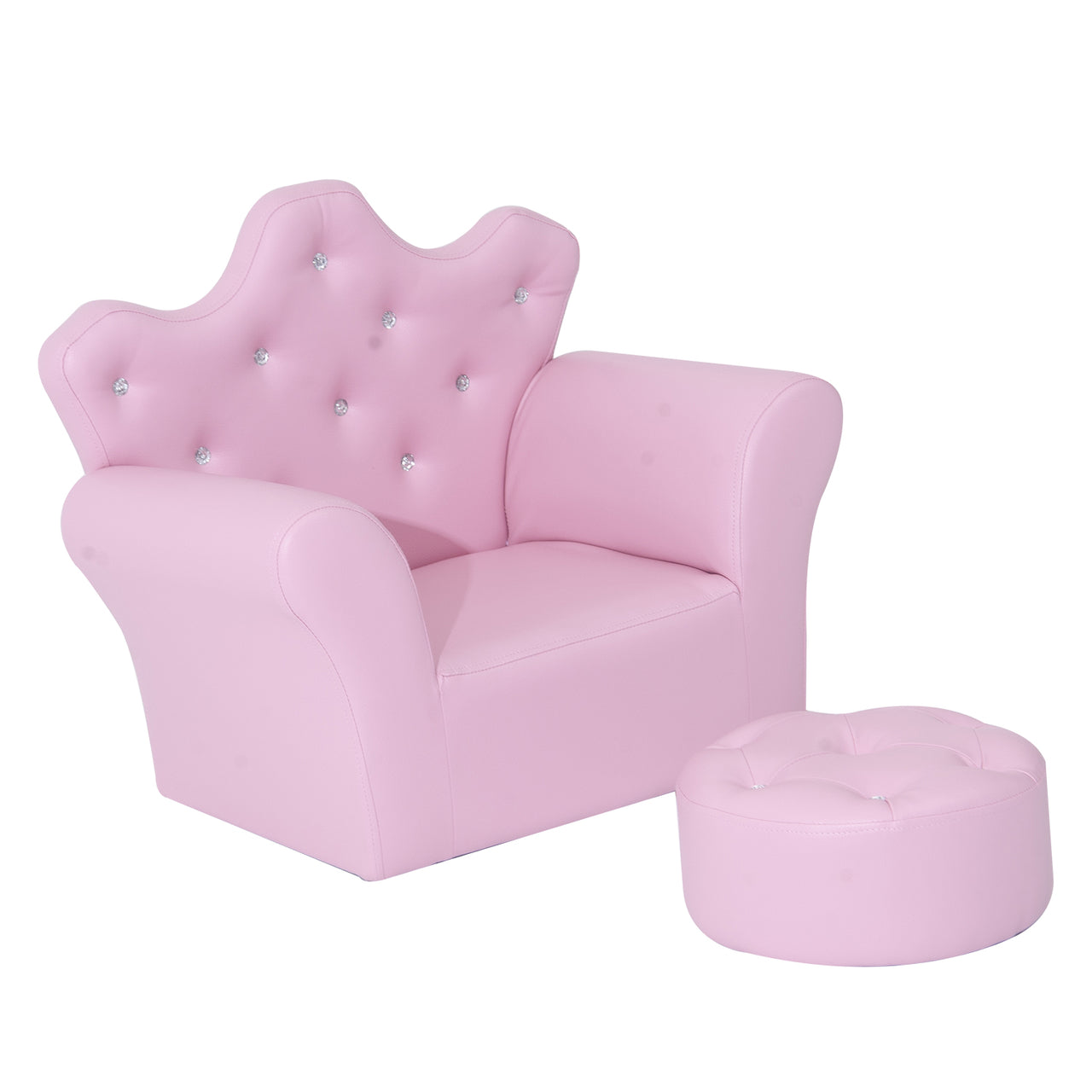 Kindersofa met Poef – Roze Kunstleer – Comfortabele 2-delige Set