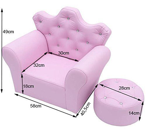 Kindersofa met Poef – Roze Kunstleer – Comfortabele 2-delige Set