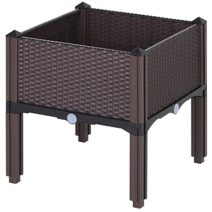 Vierkante Plantenbak met Rattan Look – 40×40×44 cm – Bruin met verhoogd ontwerp en drainage voor planten op balkon of terras
