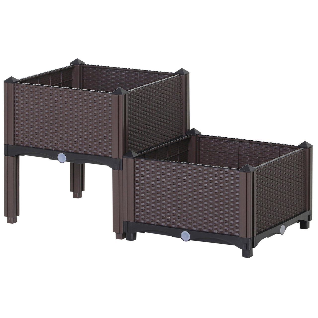 Set van 2 Vierkante Plantenbakken met Rattan Look – 40×40×44 cm – Bruin