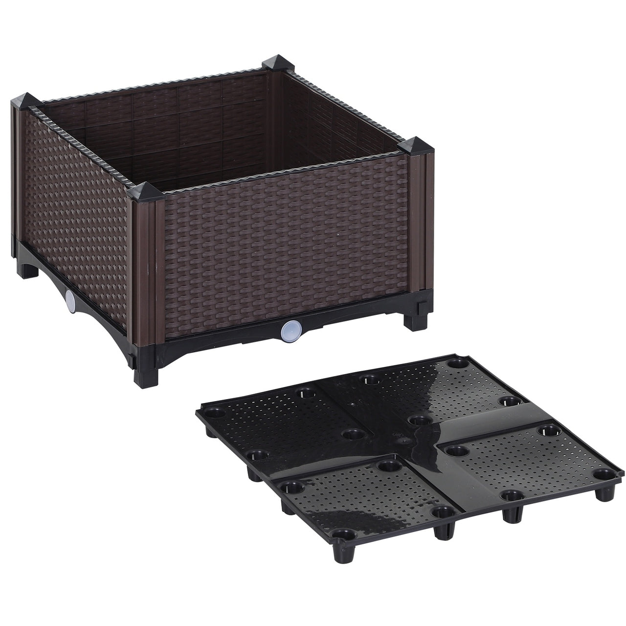 Set van 2 Vierkante Plantenbakken met Rattan Look – 40×40×44 cm – Bruin
