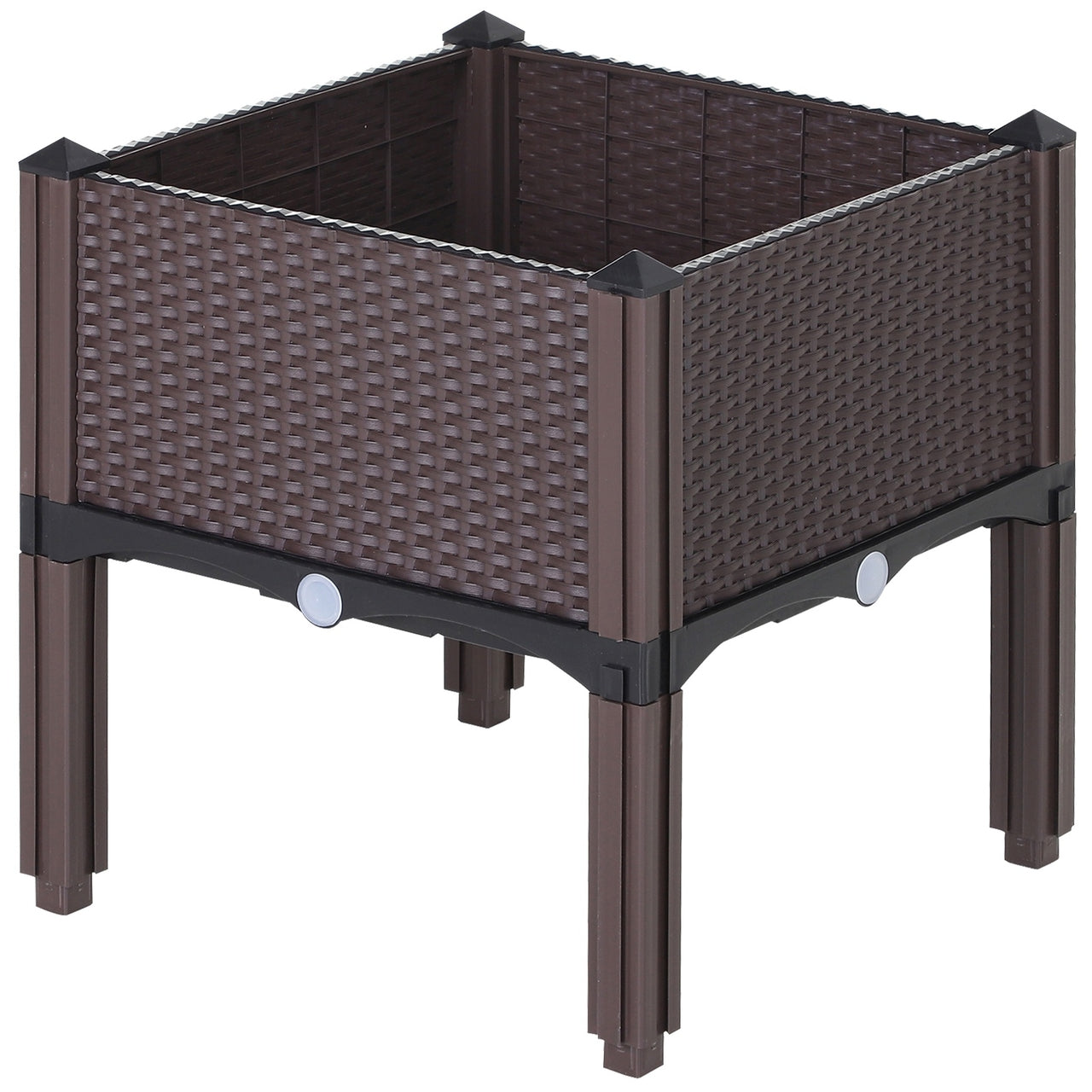 Set van 2 Vierkante Plantenbakken met Rattan Look – 40×40×44 cm – Bruin