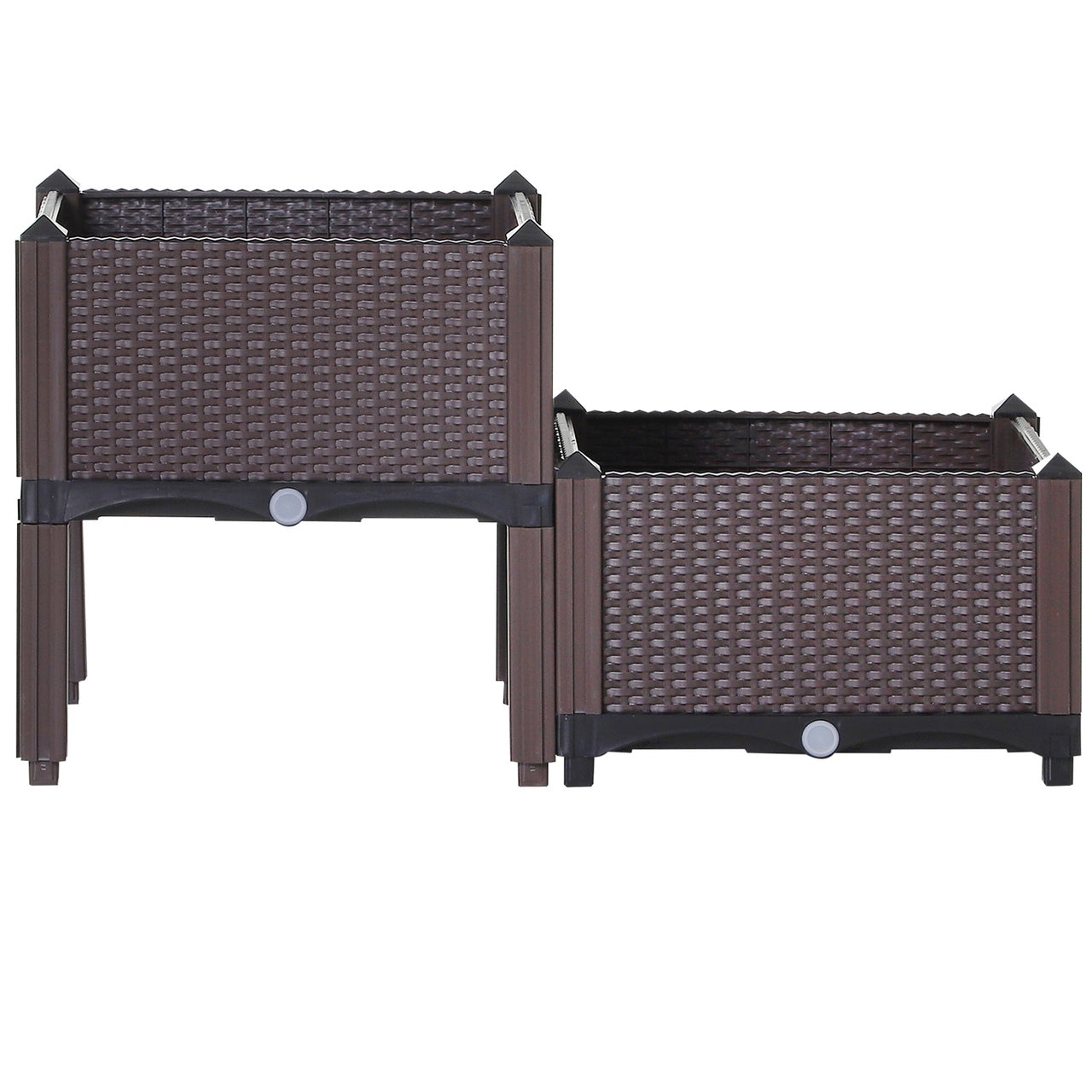 Set van 2 Vierkante Plantenbakken met Rattan Look – 40×40×44 cm – Bruin