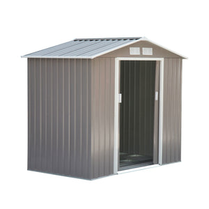 Metalen Tuinhuis met Schuifdeuren en Ventilatie – 213×127×185 cm – Grijs, compact en stevig voor handige bergruimte