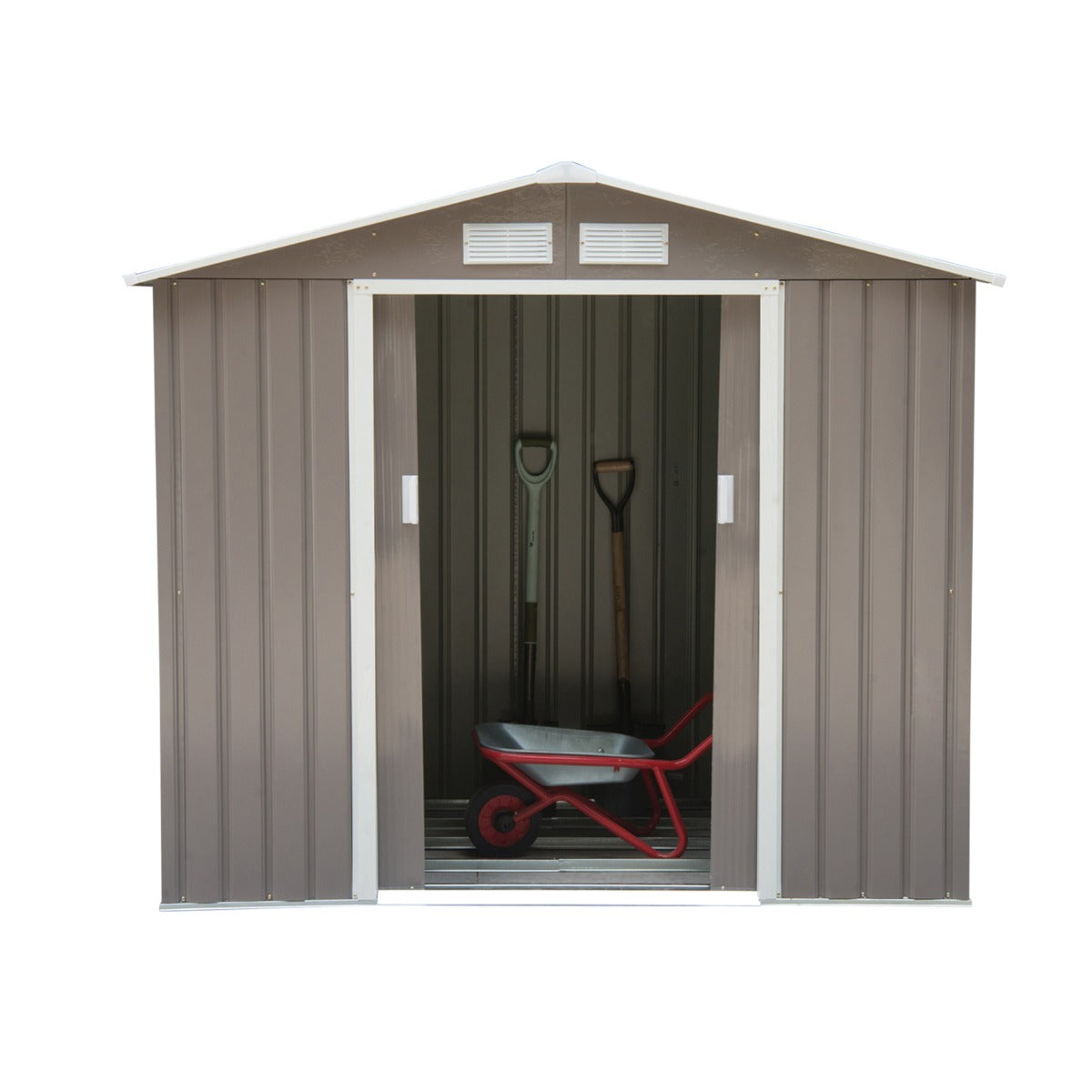 Metalen Tuinhuis met Schuifdeuren en Ventilatie – 213×127×185 cm – Grijs