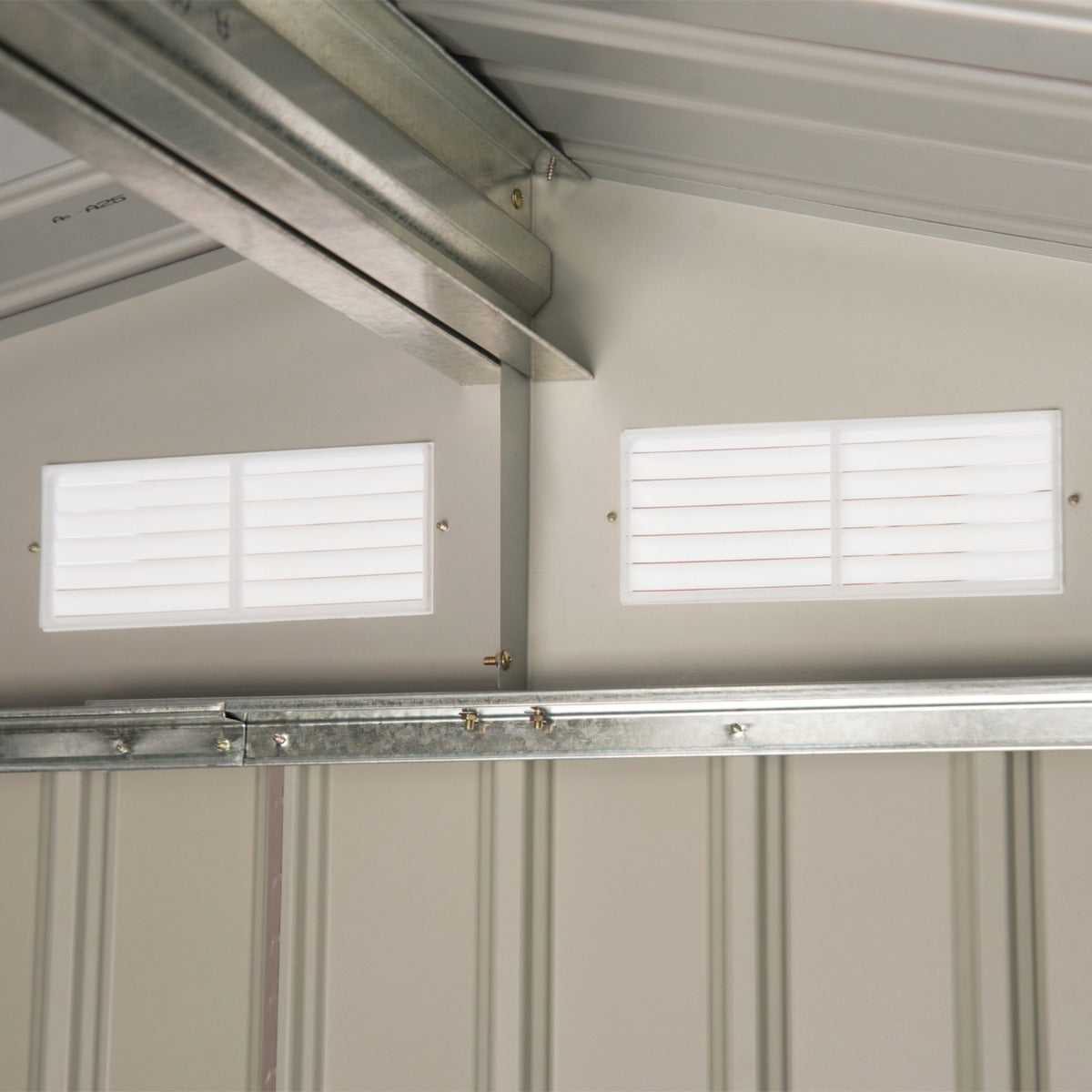 Metalen Tuinhuis met Schuifdeuren en Ventilatie – 213×127×185 cm – Grijs