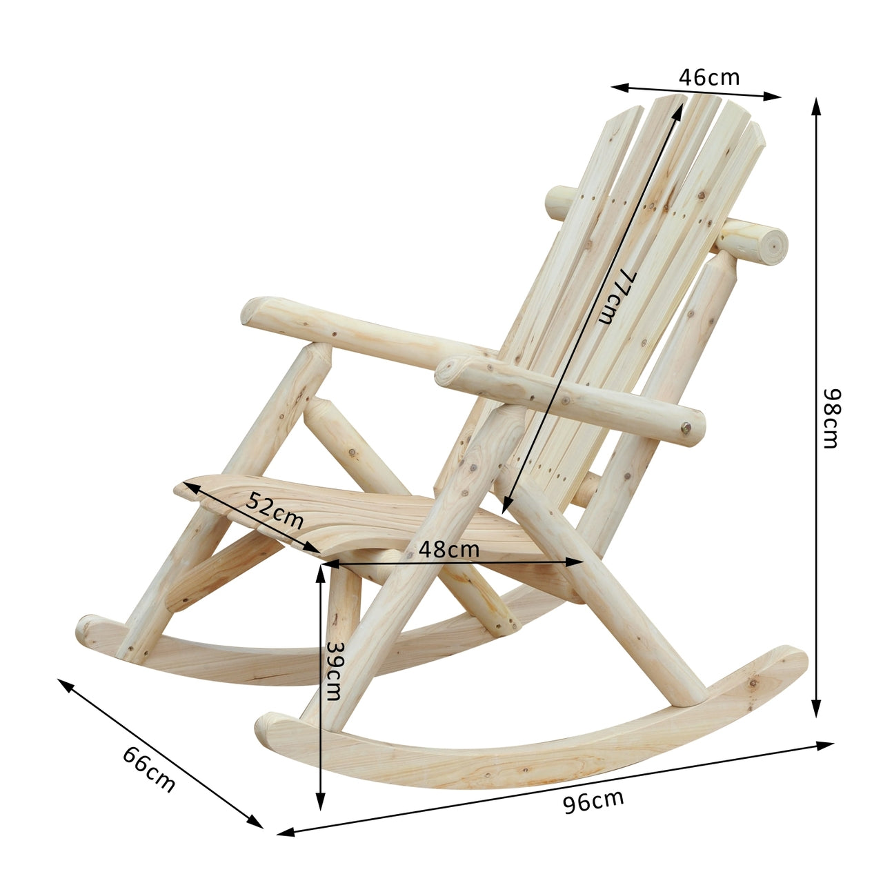 Ergonomische Schommelstoel van Massief Dennenhout – Natuurkleur – 66×96×98 cm