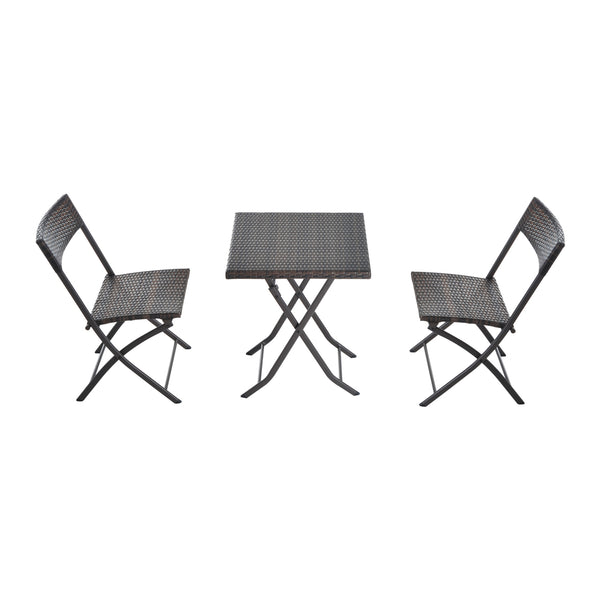 Inklapbare 3-delige Bistroset van Poly Rattan – Bruin