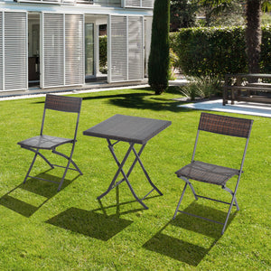 Inklapbare 3-delige Bistroset van Poly Rattan – Bruin, stijlvol en praktisch voor balkon of tuinontspanning